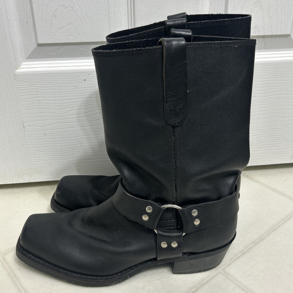 Vtg Sears ROEBUCKS Black Leather Harness Biker Boots Square Toe USA  Men's 12 D